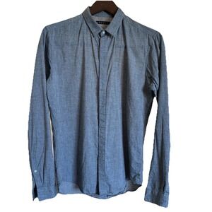 Theory‎ Men's Small No Show Button Front Gray Shirt 100% Cotton EUC